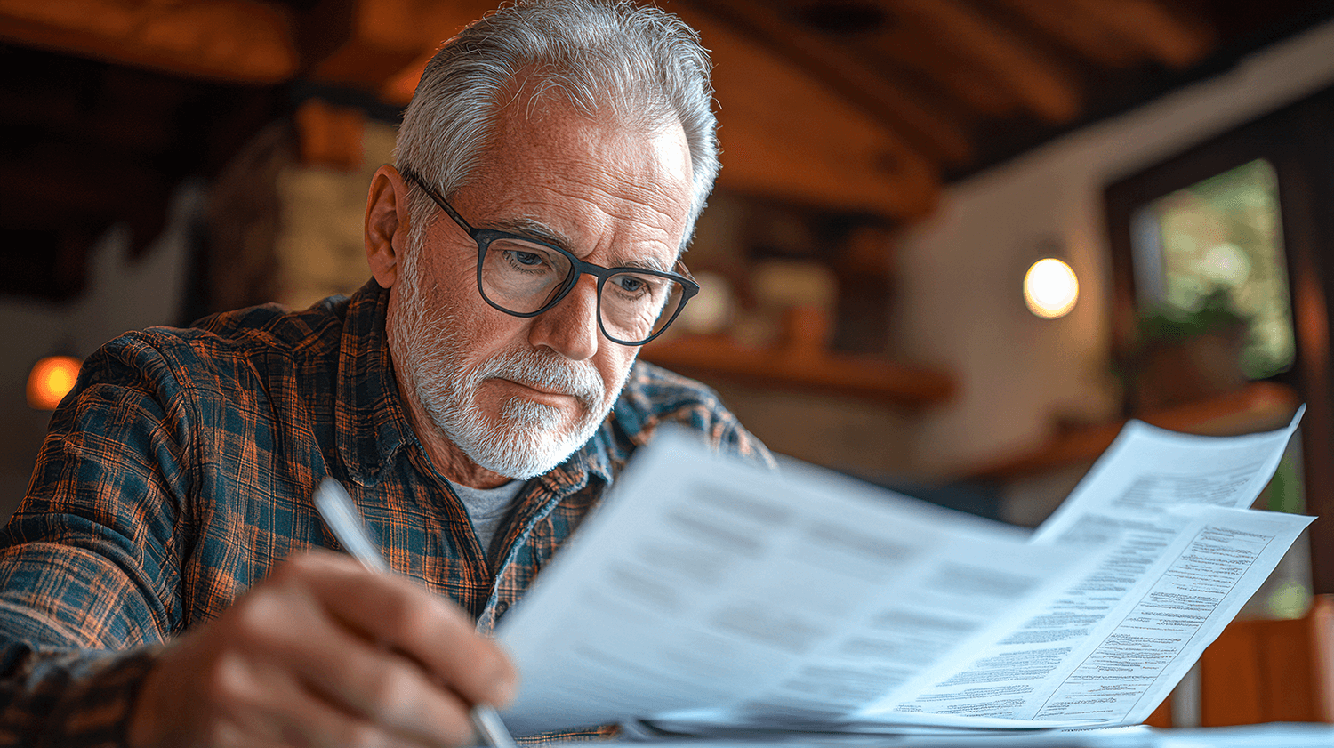 senior man reviewing paperwork at home desk thinking about what happens to life insurance if you don’t die senior man reviewing paperwork at home desk thinking about what happens to life insurance if you don't die